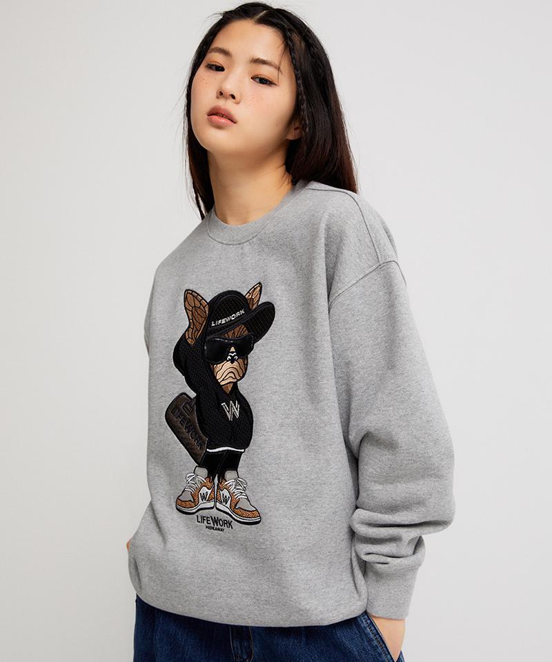 Hooded Applique Sweater - Melange Grey